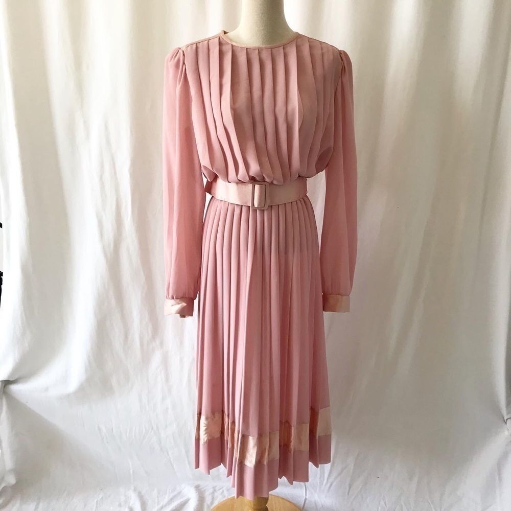 Vintage Lisa Michaels pleated belted Minimalist Soft dress S - elastic waist
